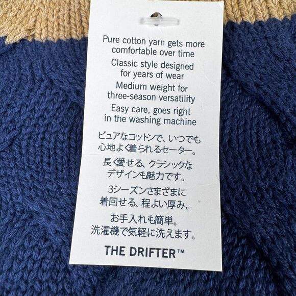 Lands End Women Drifter Sweater Medium Blue Tan Stripe Braided Cable Knit Preppy - Picture 10 of 13